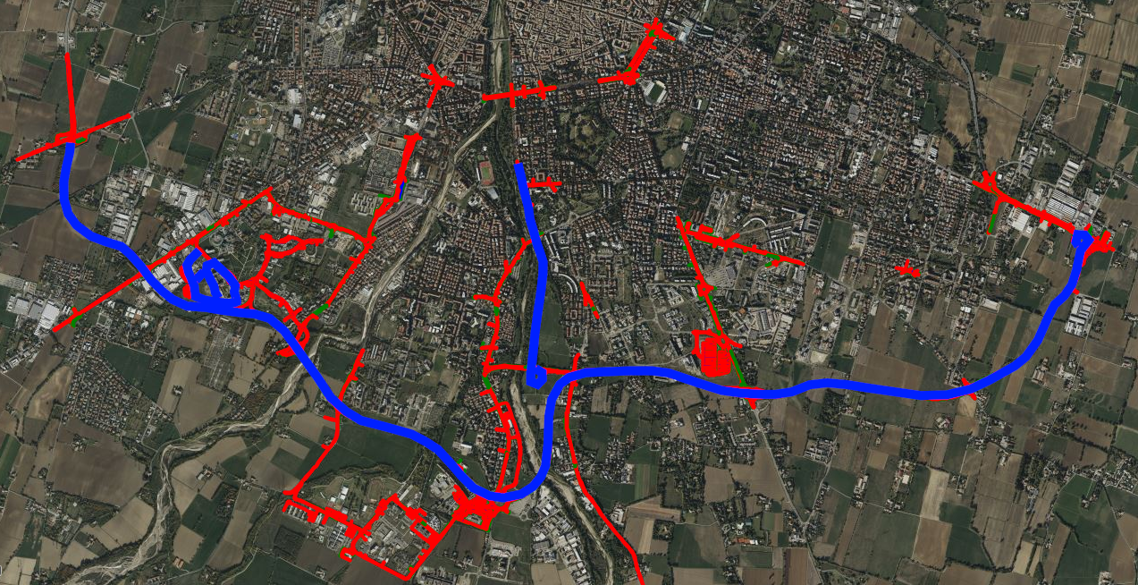 Satellite view of Parma with scenario crops